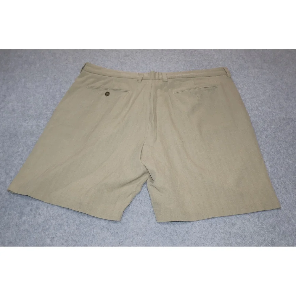 Tommy Bahama Shorts Mens 38 Tan Silk Cotton Pleated Herringbone Casual Hawaiian